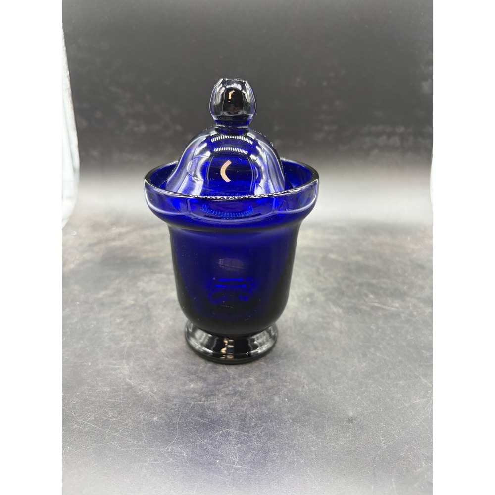 Thomas Webb England Cobalt Blue Glass Lidded Jar Footed Sugar Bowl Vintage